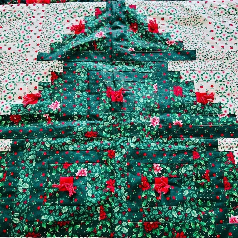 New Handmade Christmas-Themed Cotton Quilt with large, stylized Christmas tree.